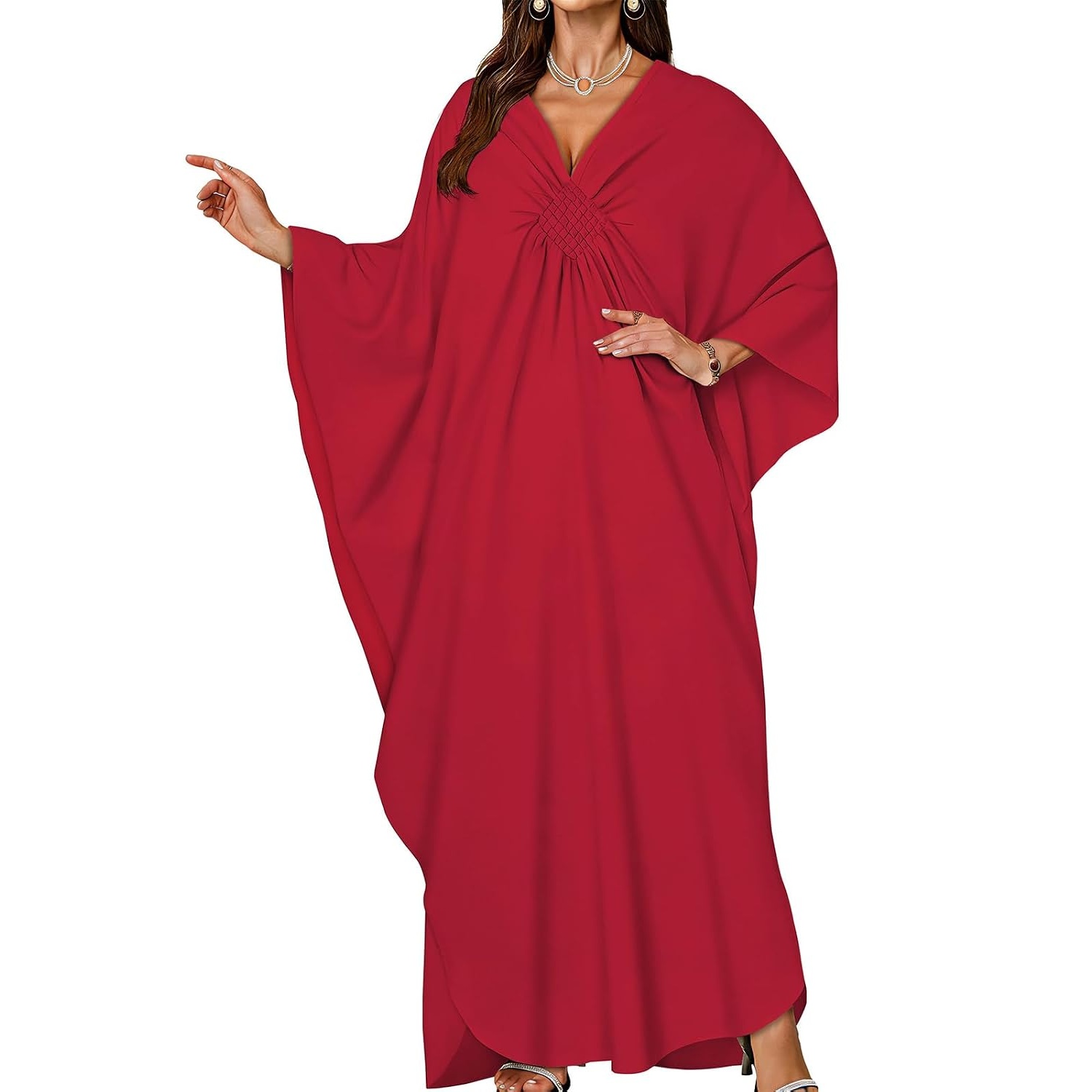 Flowy Smocked Front Kaftan Maxi Dress for Women