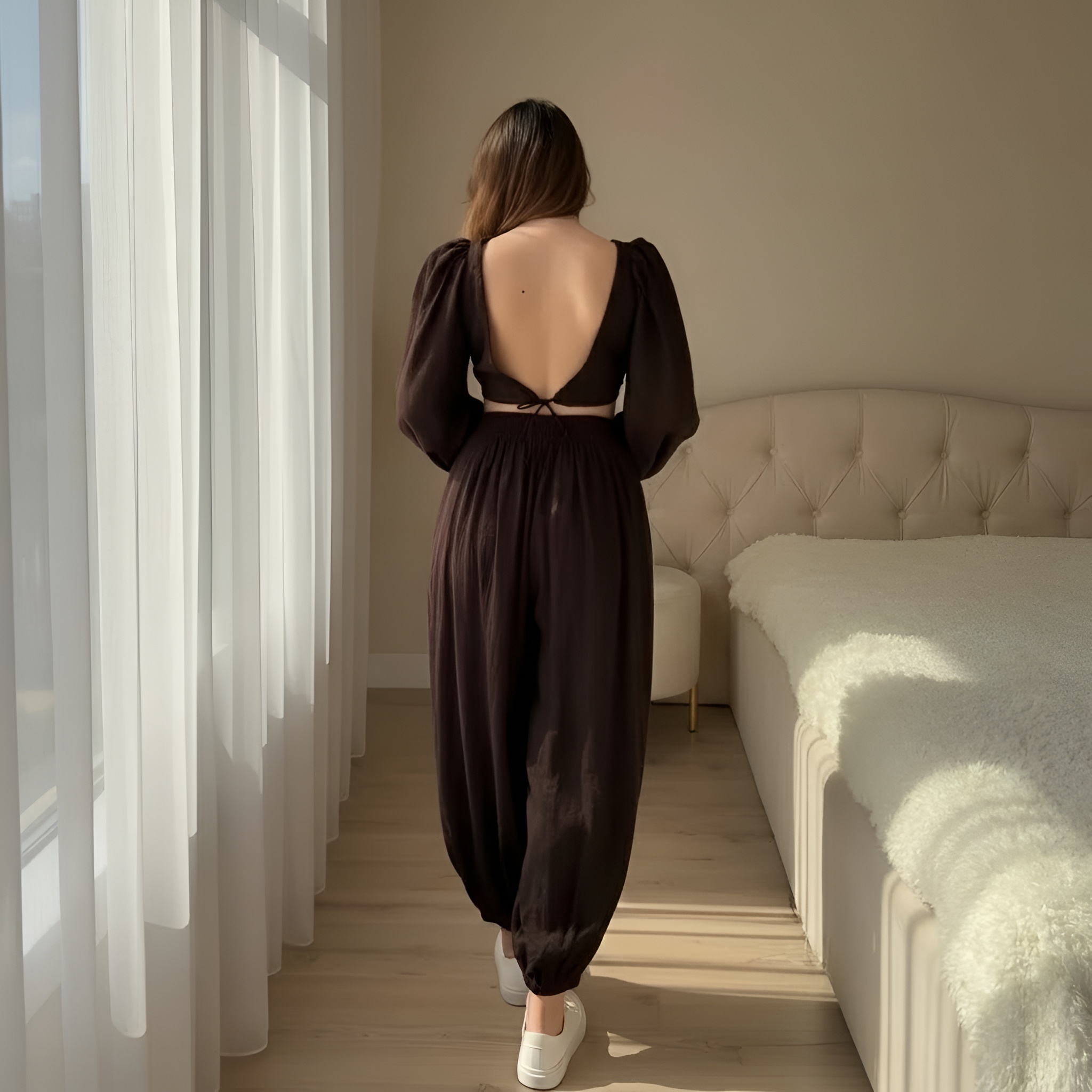 Puff Sleeve Crop Top And Pants Set