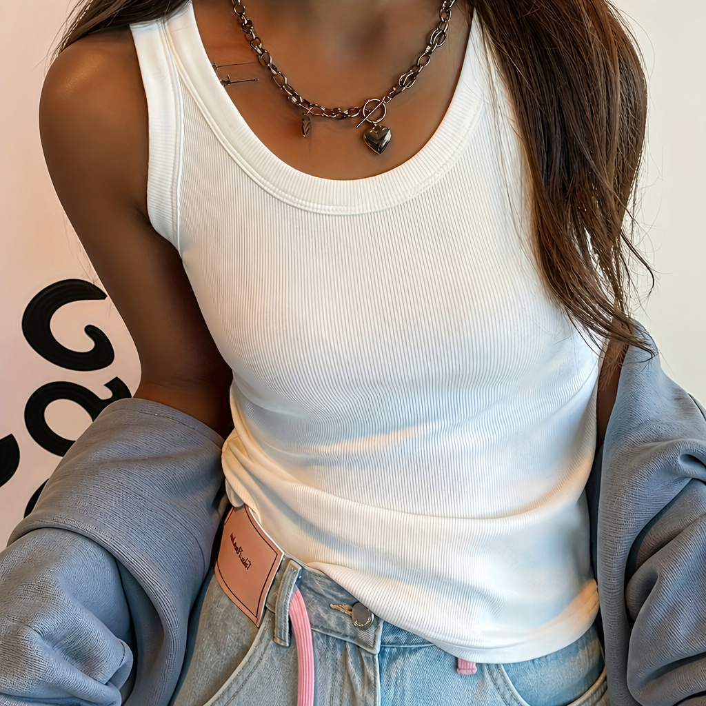 Casual Versatile Formal Sleeveless Ribbed Solid Vest For Women