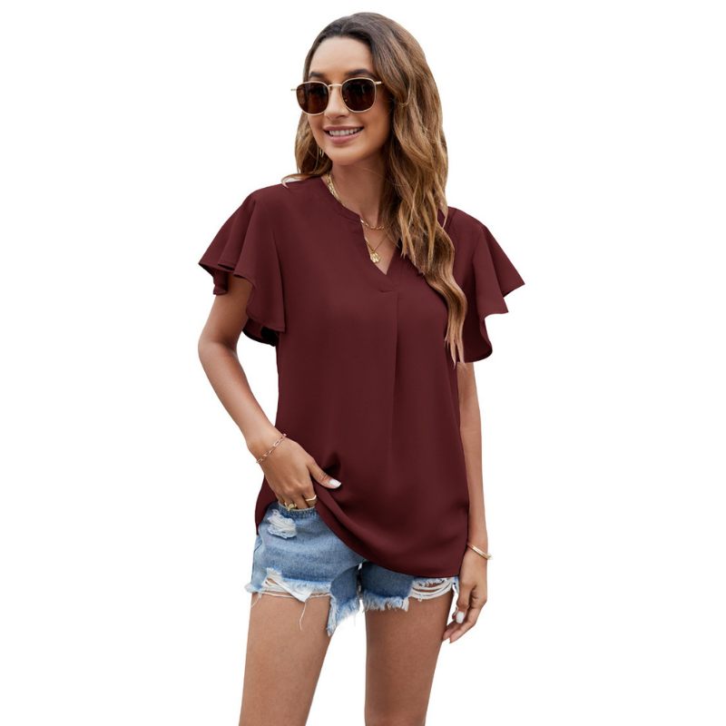 Flounce Sleeves Semi Collar Blouse-My Comfy Blouse