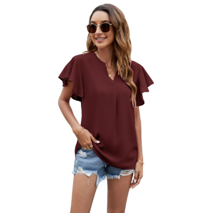 Flounce Sleeves Semi Collar Blouse