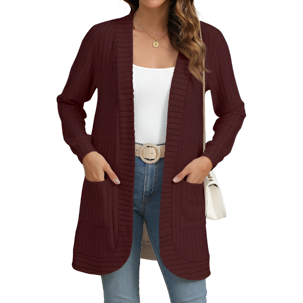 Women Long Sleeve Open Front Cardigan Casual Lightweight Long Cardigans Loose Knit Outwear with Pockets