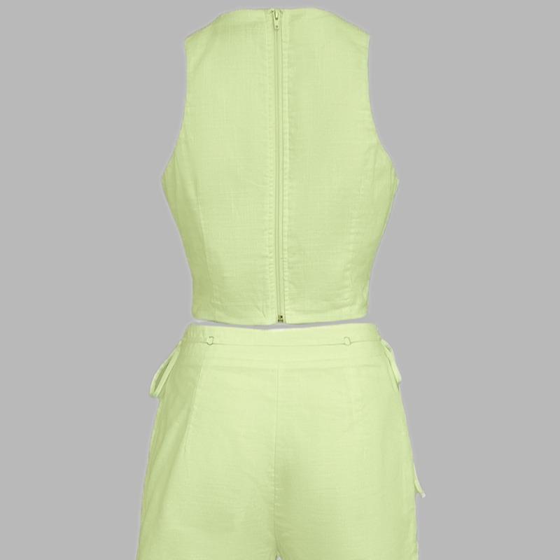 Casual Halter Sleeveless Summer Crop Shorts Set Tank For Women