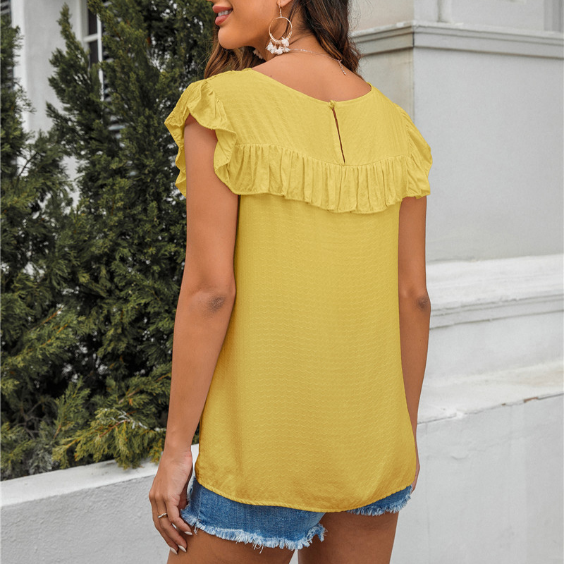 Flounce Lace Neck Design Sleeves Less Blouse-My Comfy Blouse