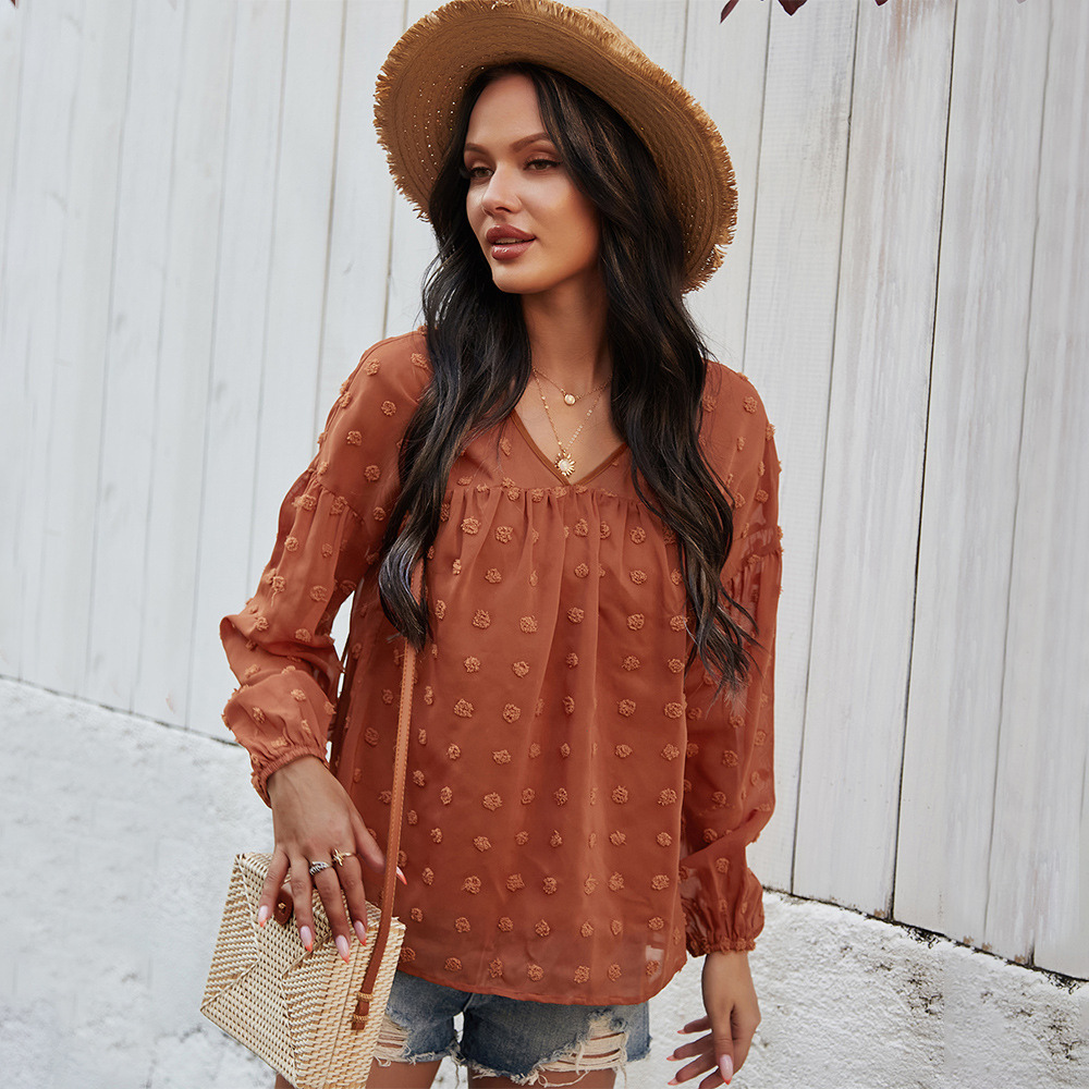 V-Neck Polka Dots Ruffled Blouse-My Comfy Blouse