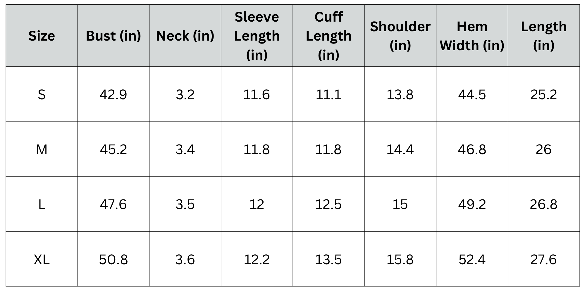 Size Chart