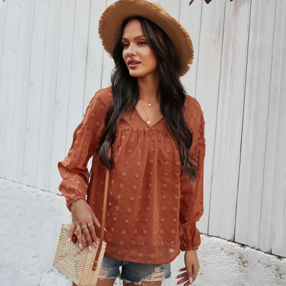 V-Neck Polka Dots Ruffled Blouse-My Comfy Blouse