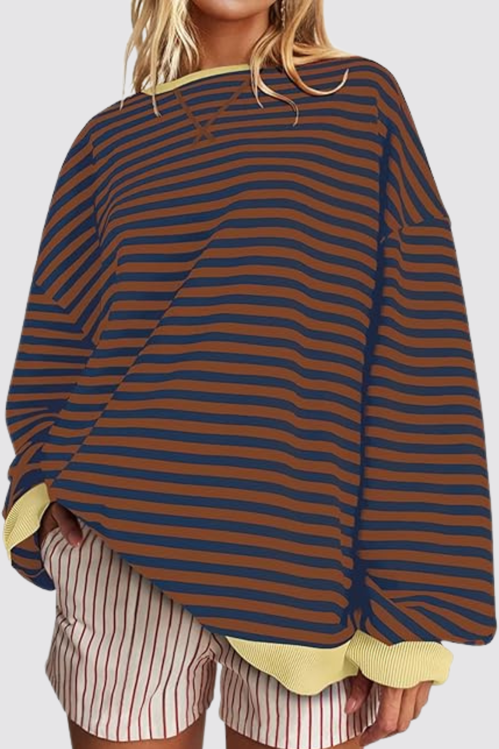 Oversized Striped Crewneck Pullover Long Sleeve Sweatshirt