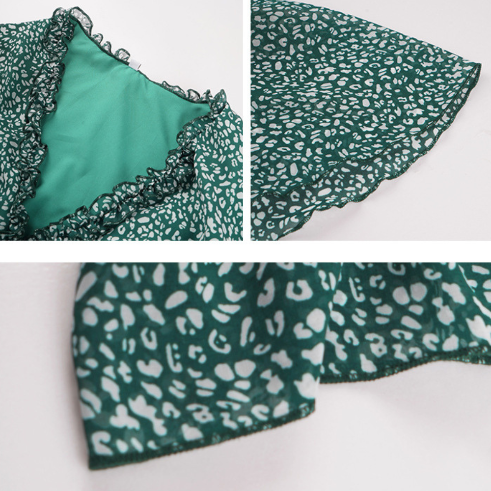 Pleated Ruffle Neck And Waist Dots Print Maxi Dress-My Comfy Blouse