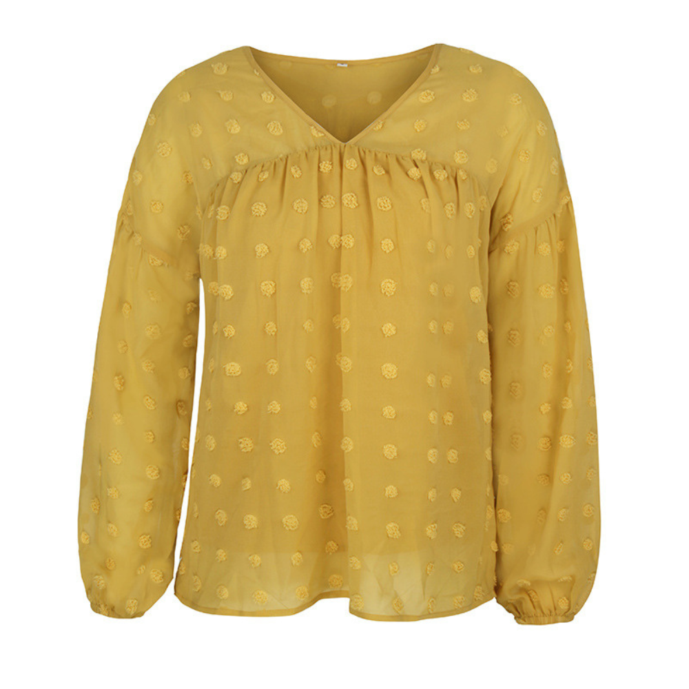 V-Neck Polka Dots Ruffled Blouse-My Comfy Blouse