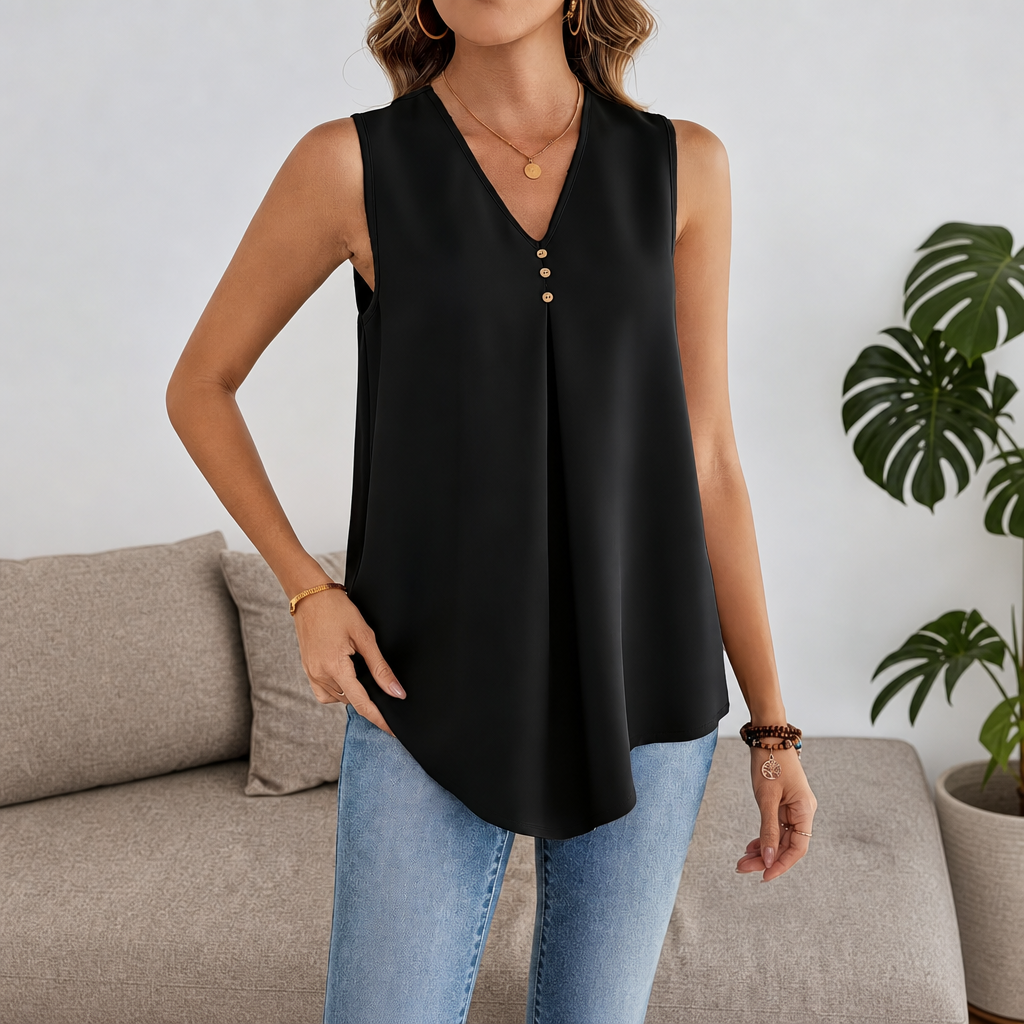 Casual Sleeveless Pleated Summer Tank Top For Women