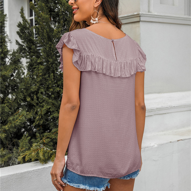 Flounce Lace Neck Design Sleeves Less Blouse-My Comfy Blouse