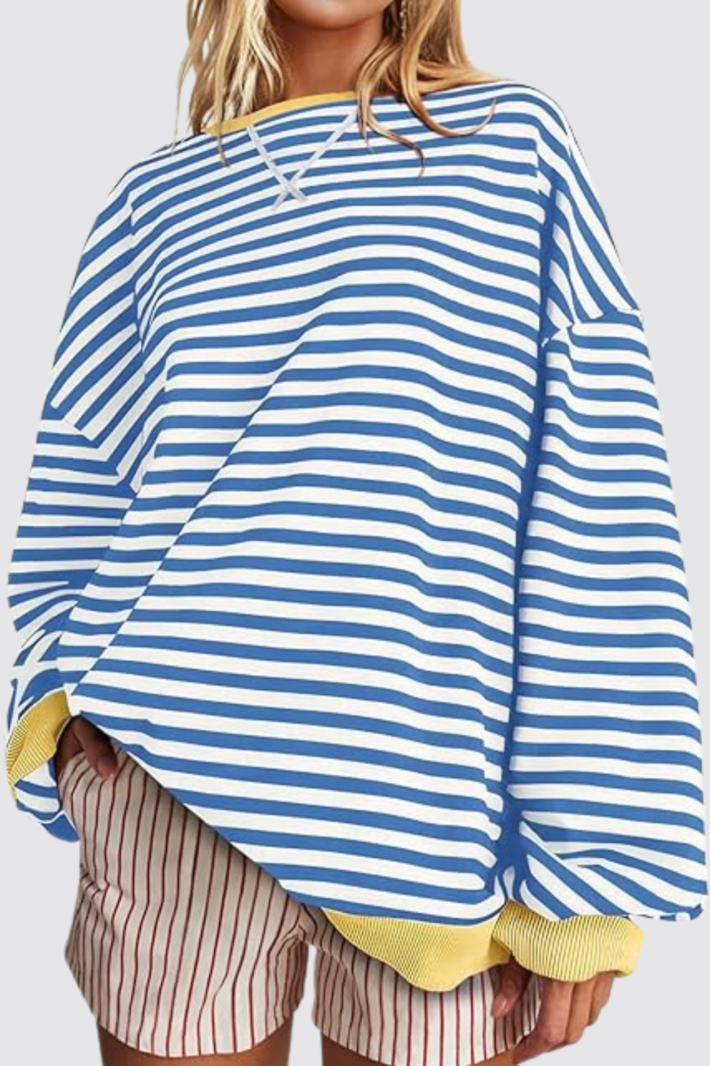 Oversized Striped Crewneck Pullover Long Sleeve Sweatshirt