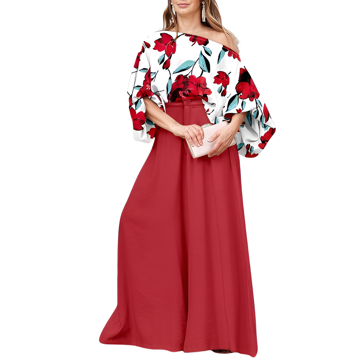 Two Piece Set With Flowy Pants And Top For Women