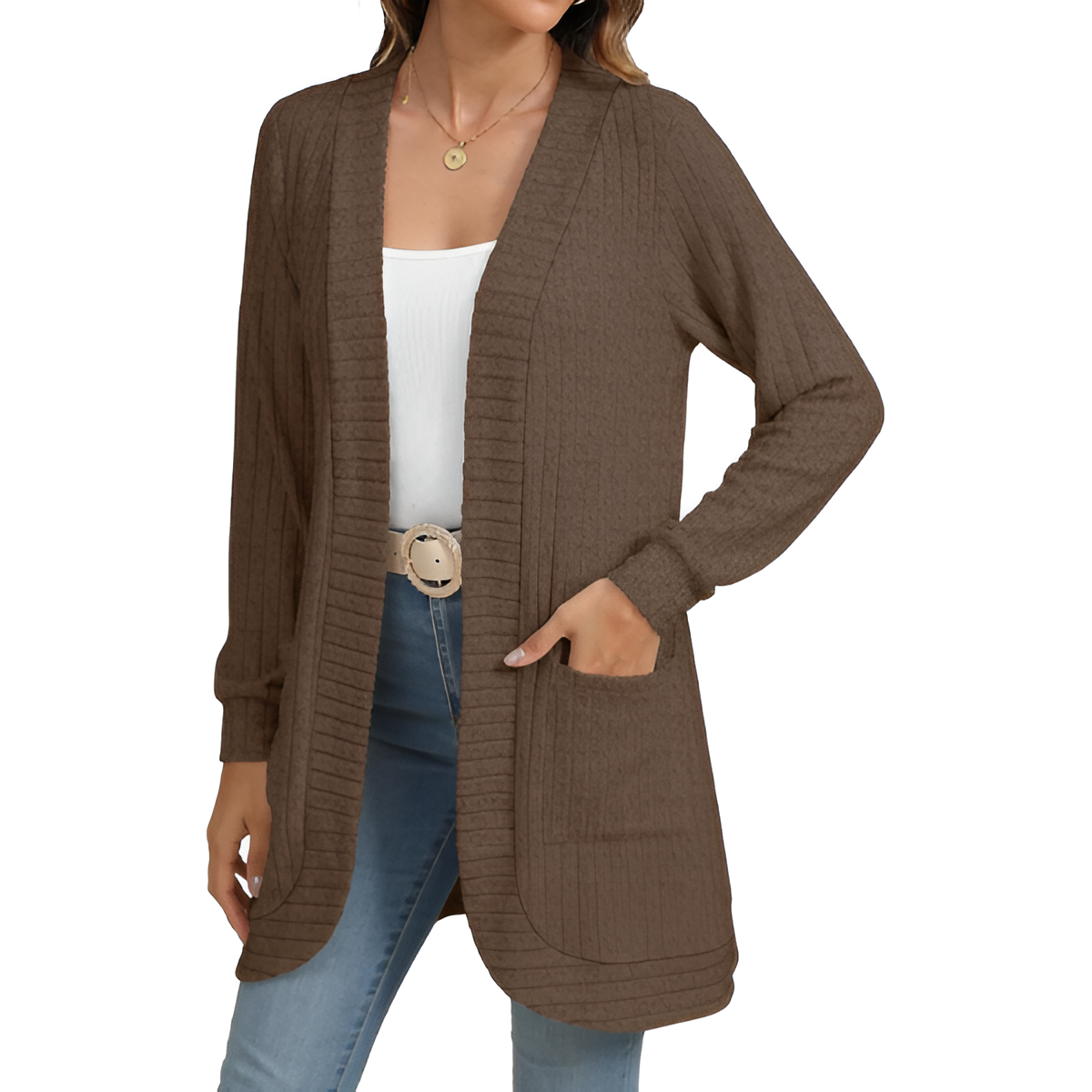 Women Long Sleeve Open Front Cardigan Casual Lightweight Long Cardigans Loose Knit Outwear with Pockets