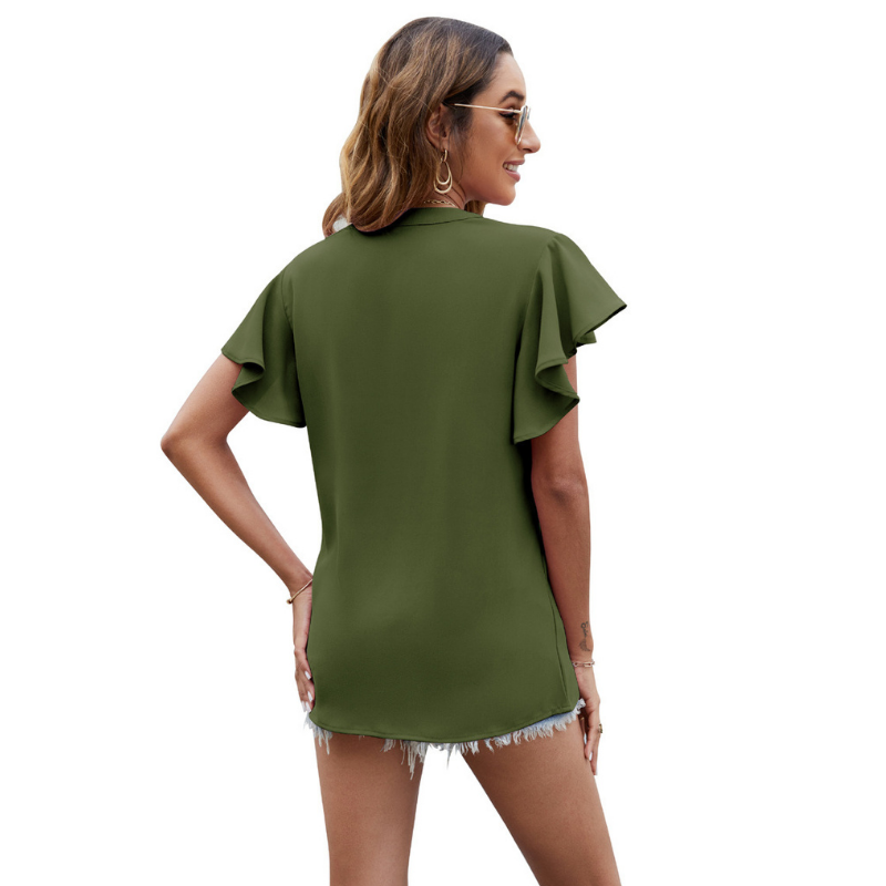 Flounce Sleeves Semi Collar Blouse-My Comfy Blouse