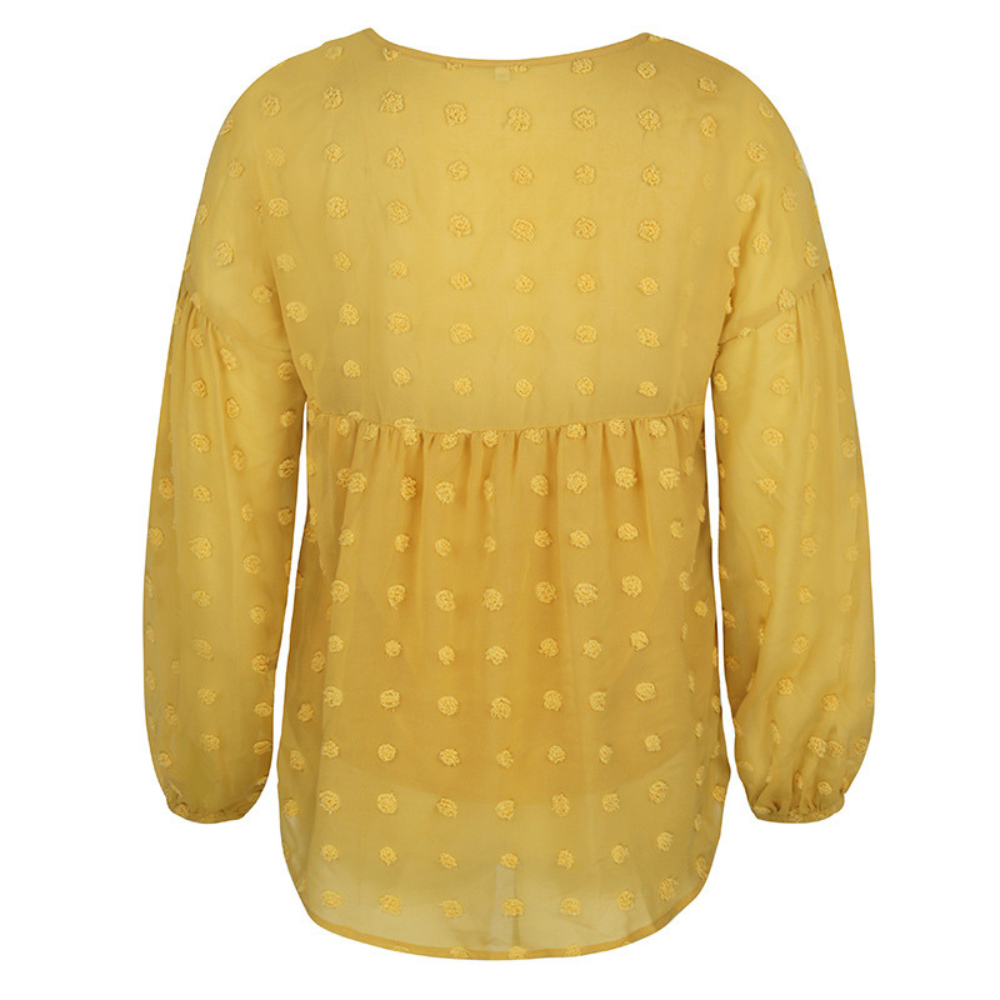 V-Neck Polka Dots Ruffled Blouse-My Comfy Blouse