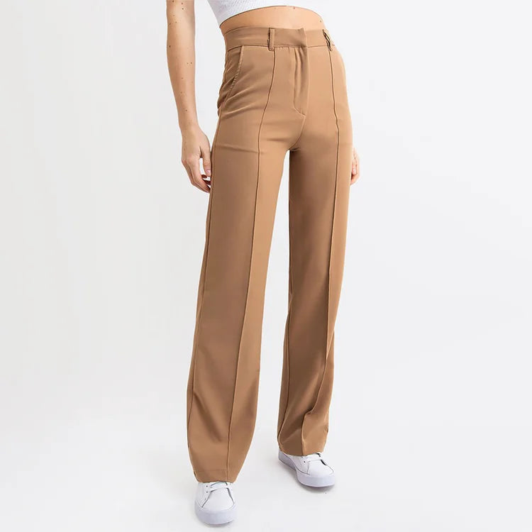 High Waisted Suit Pants With Straw Pleats-My Comfy Blouse
