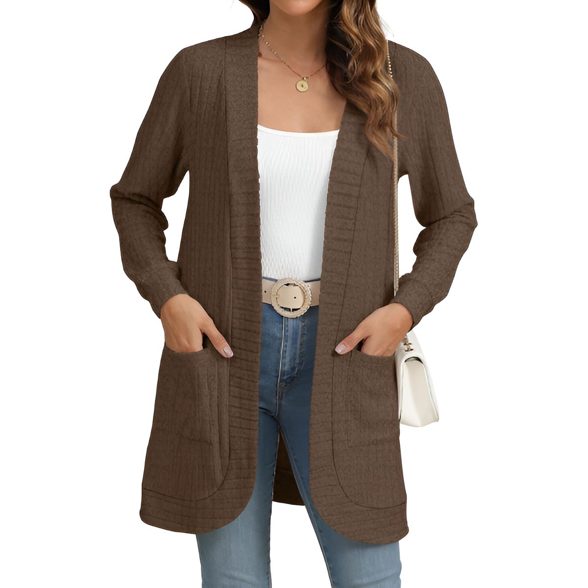 Women Long Sleeve Open Front Cardigan Casual Lightweight Long Cardigans Loose Knit Outwear with Pockets