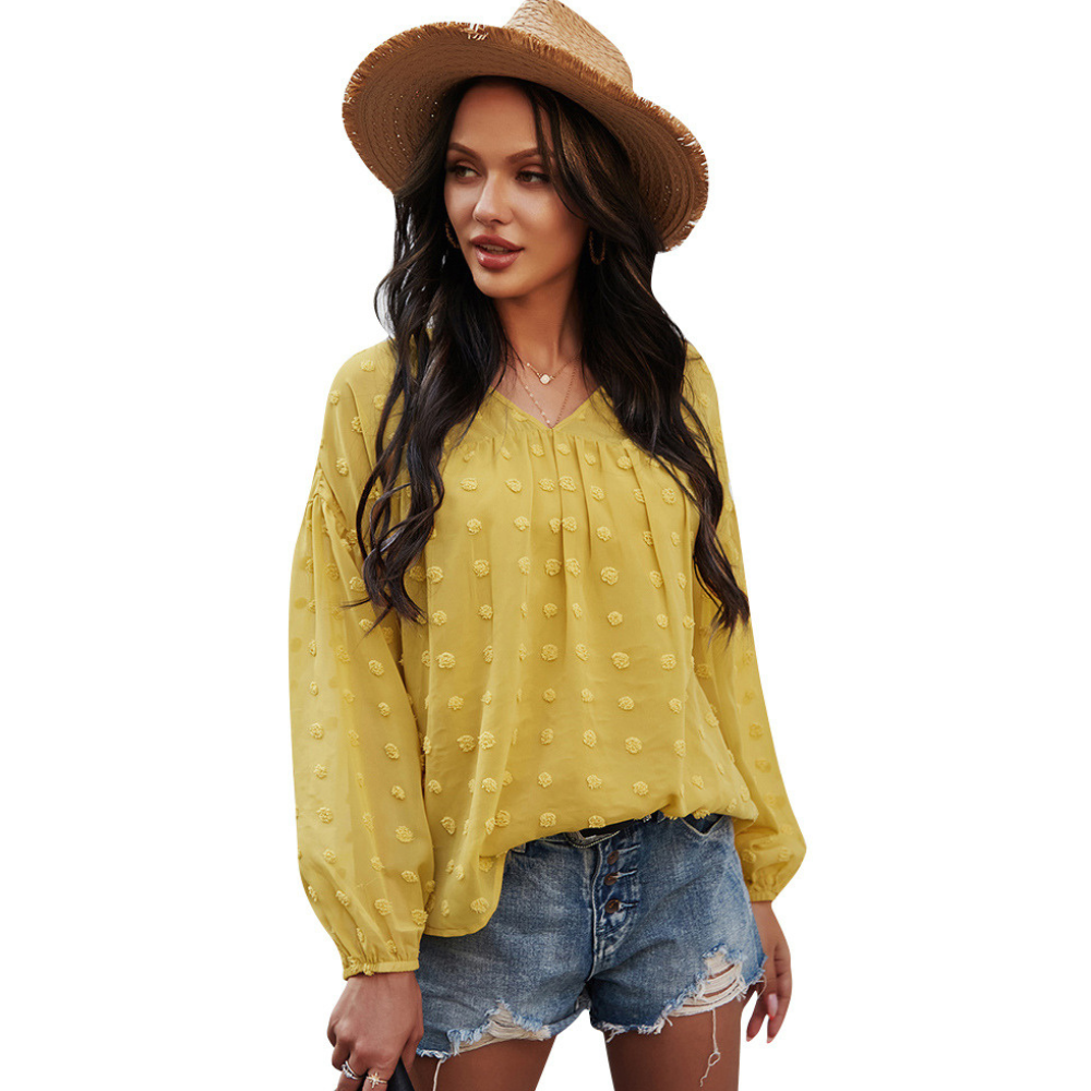 V-Neck Polka Dots Ruffled Blouse-My Comfy Blouse