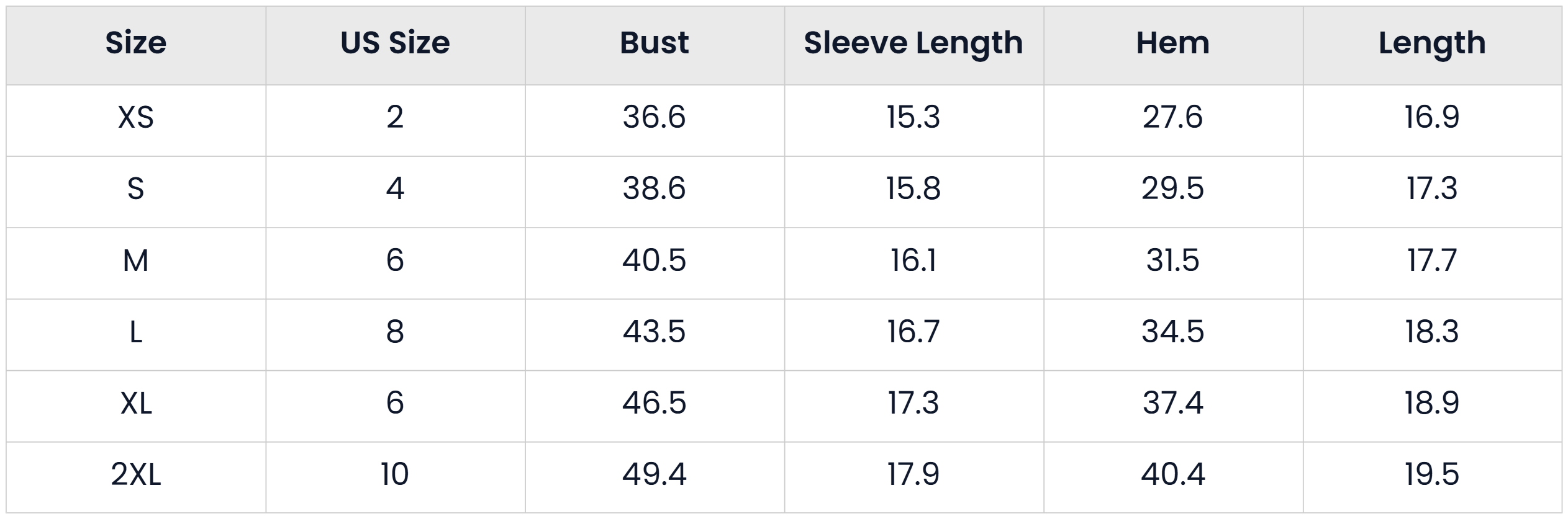 US 007-SIZE CHART for Casual Bolero Shrug Cropped Cardigan For Women
