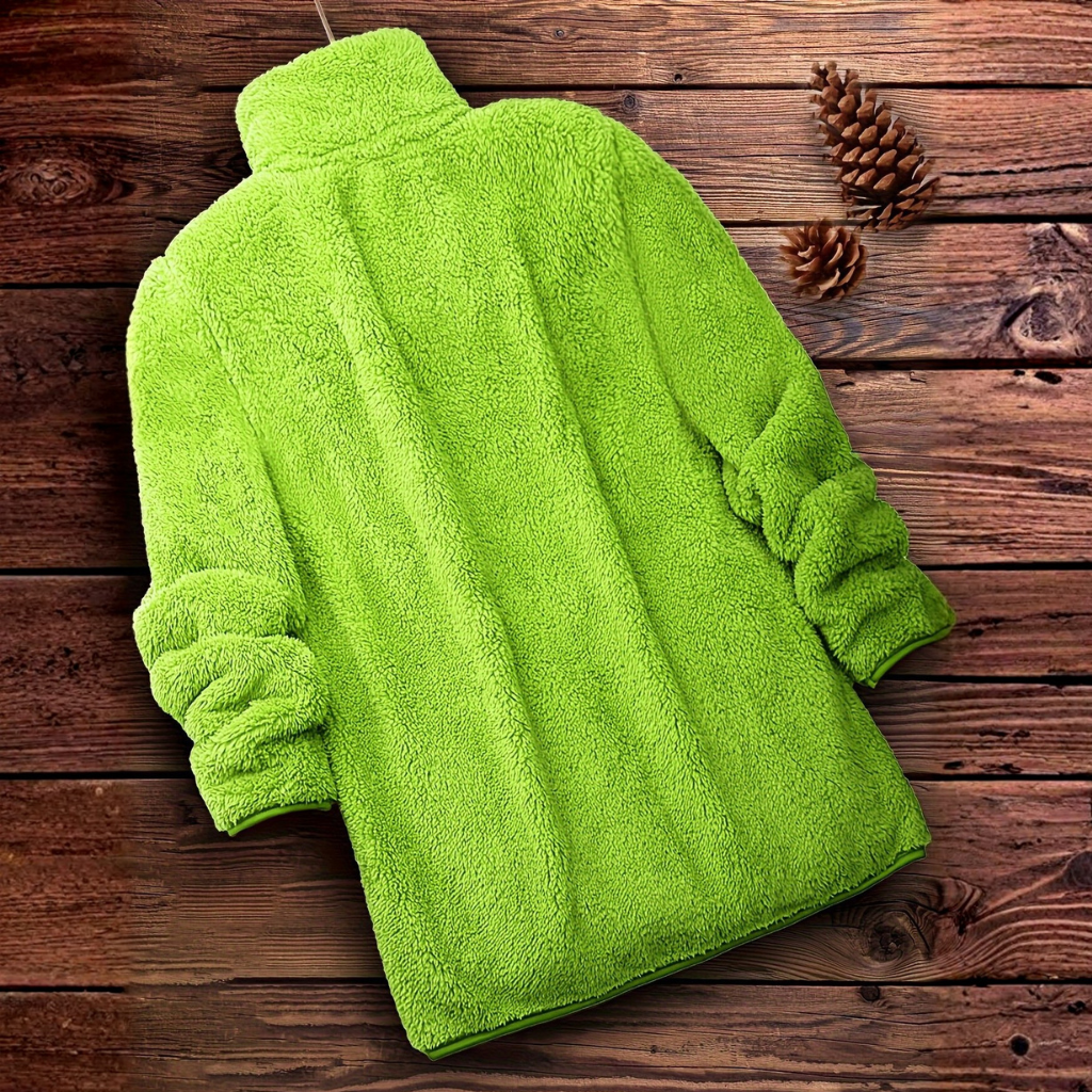 Solid Teddy Coat With Zip Up Front And Casual Long Sleeve Fit For Women