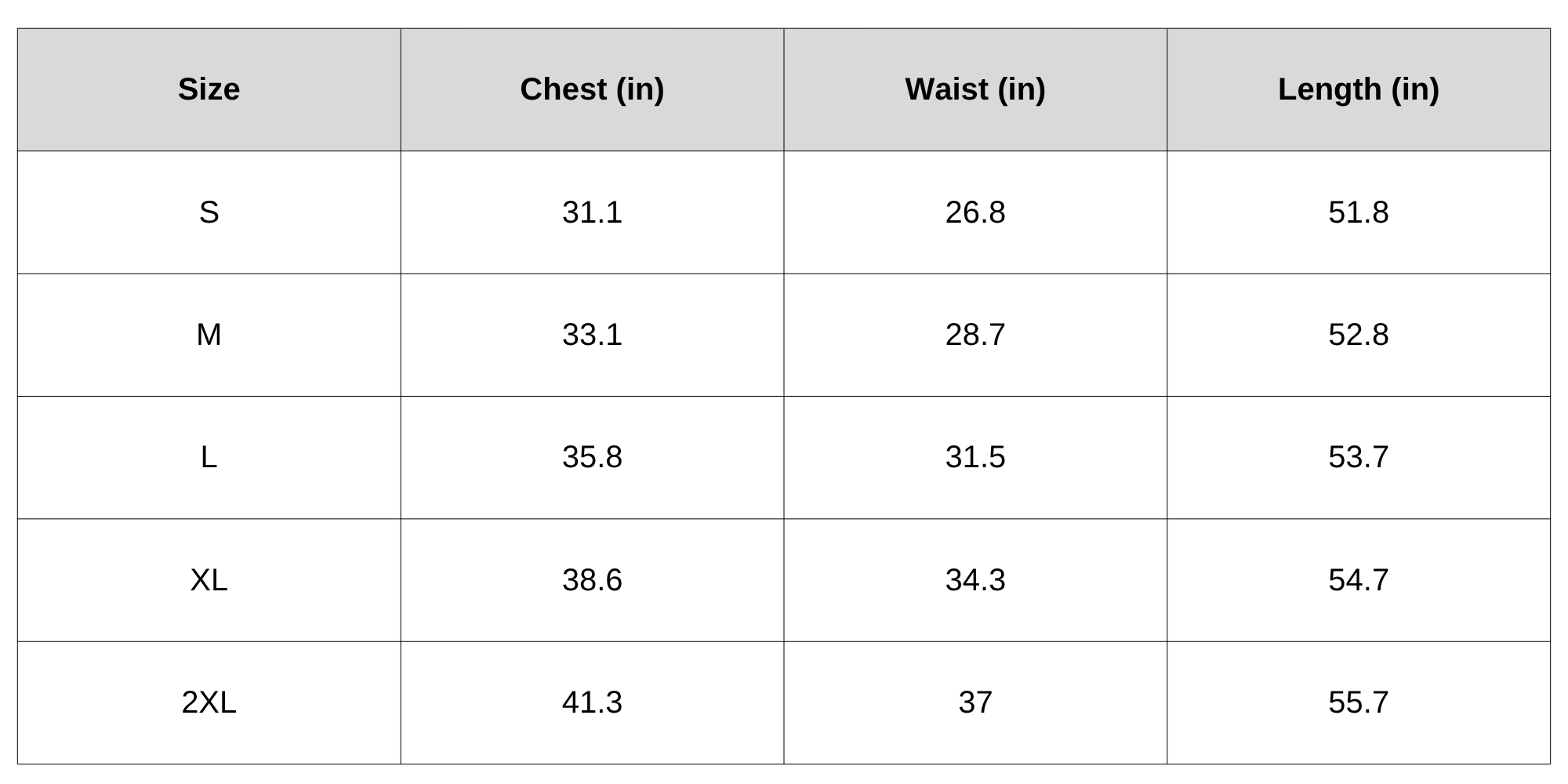 Size Chart