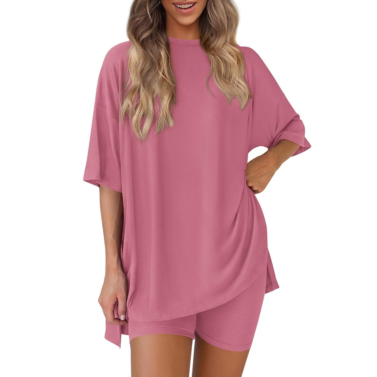 2 Piece Oversized Shirt and Biker Shorts Set For Women