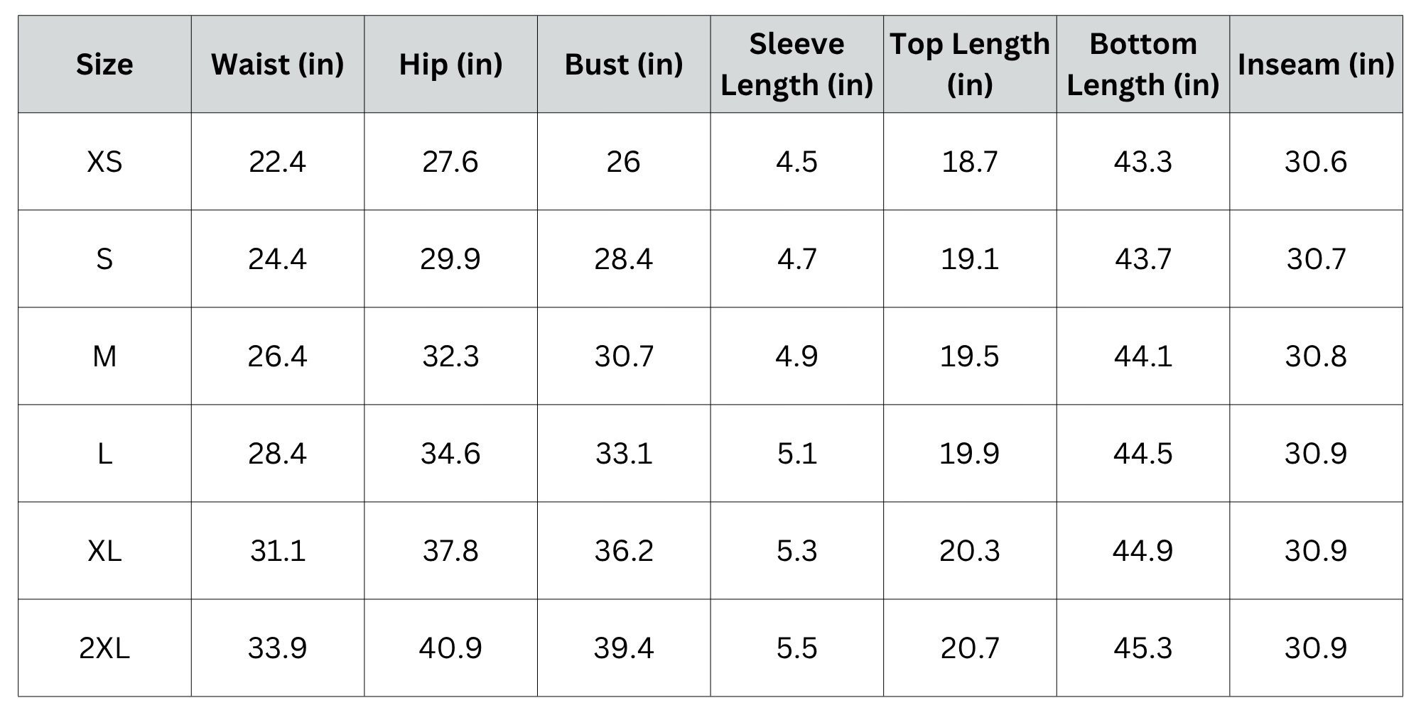Size Chart