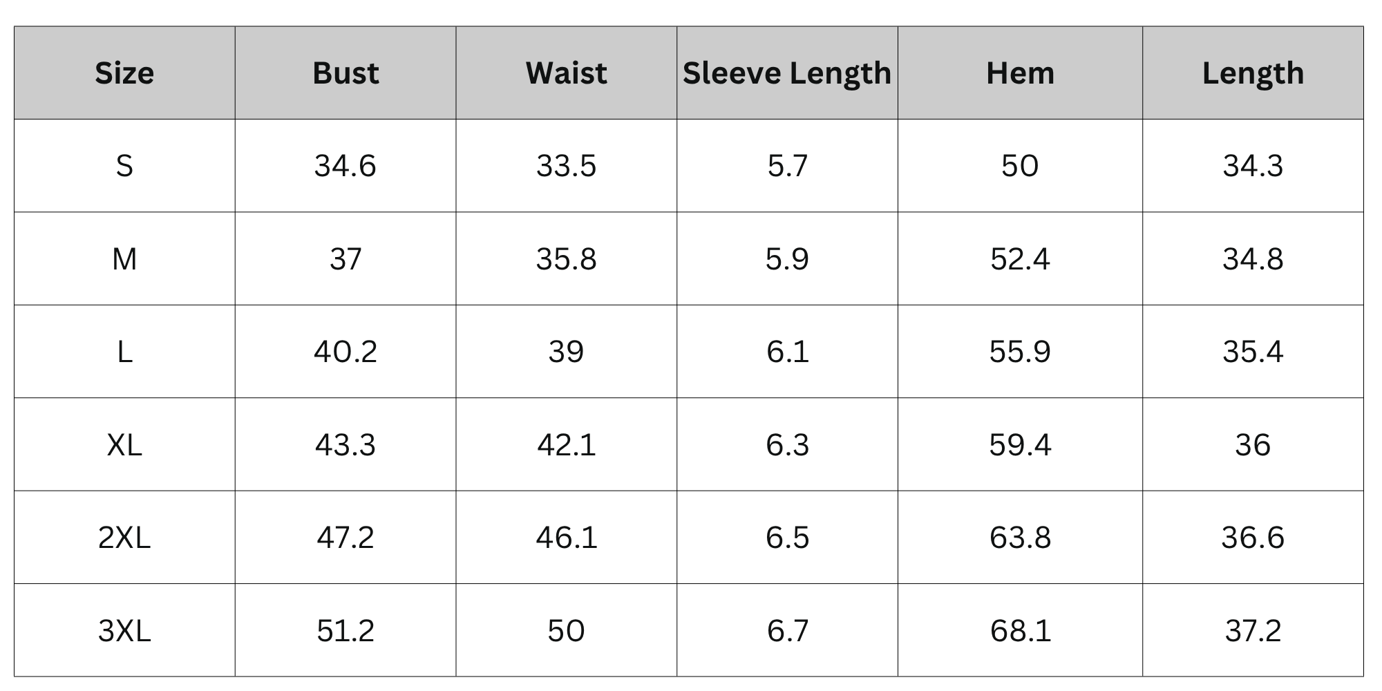Size Chart