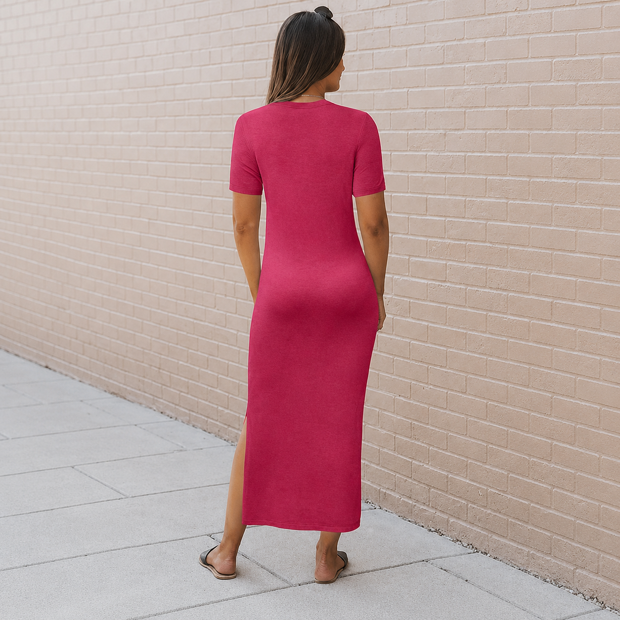 Soft Knit Lightweight Short Sleeve Casual Maxi Dress For Women 