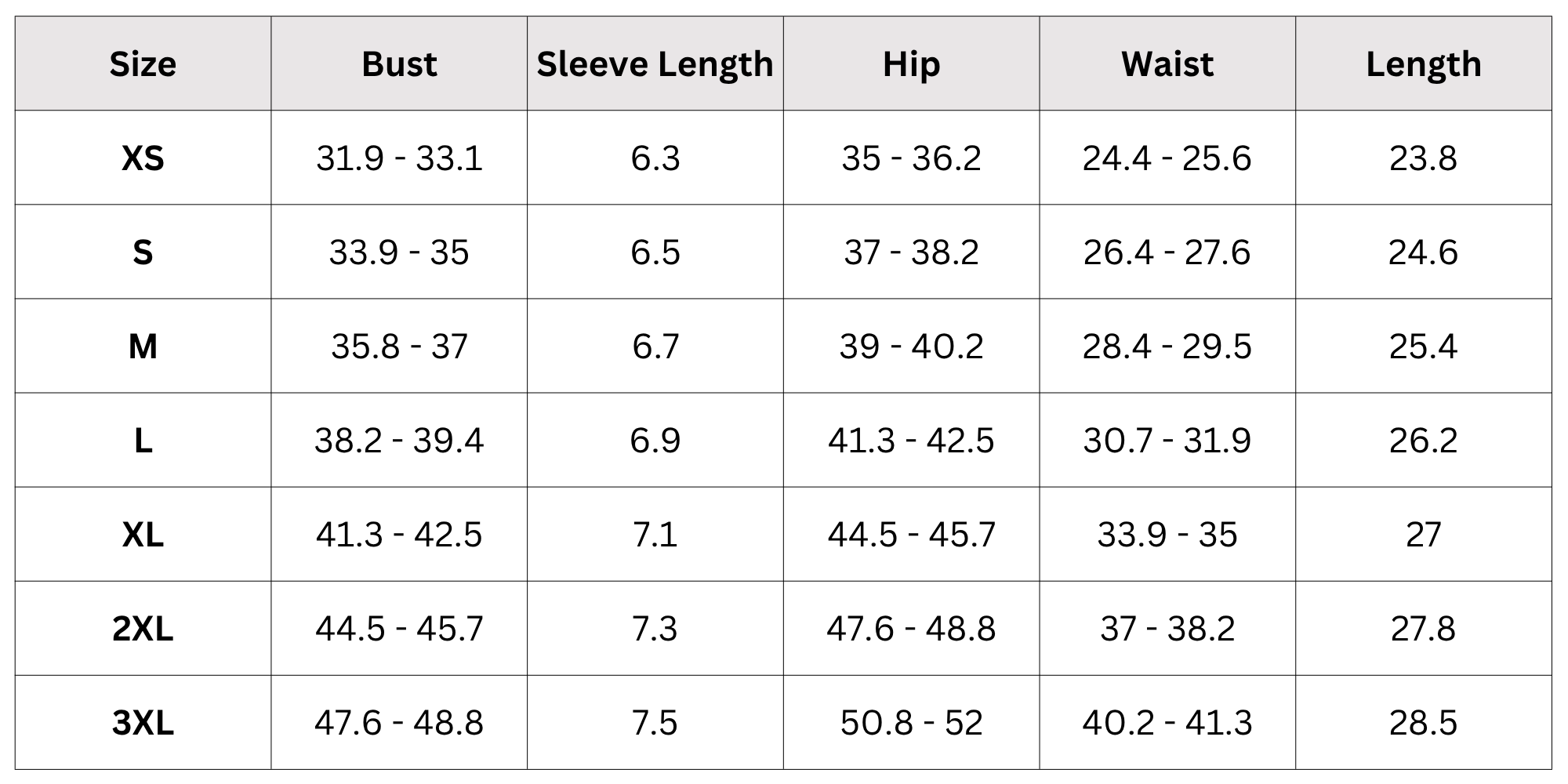 Size Chart