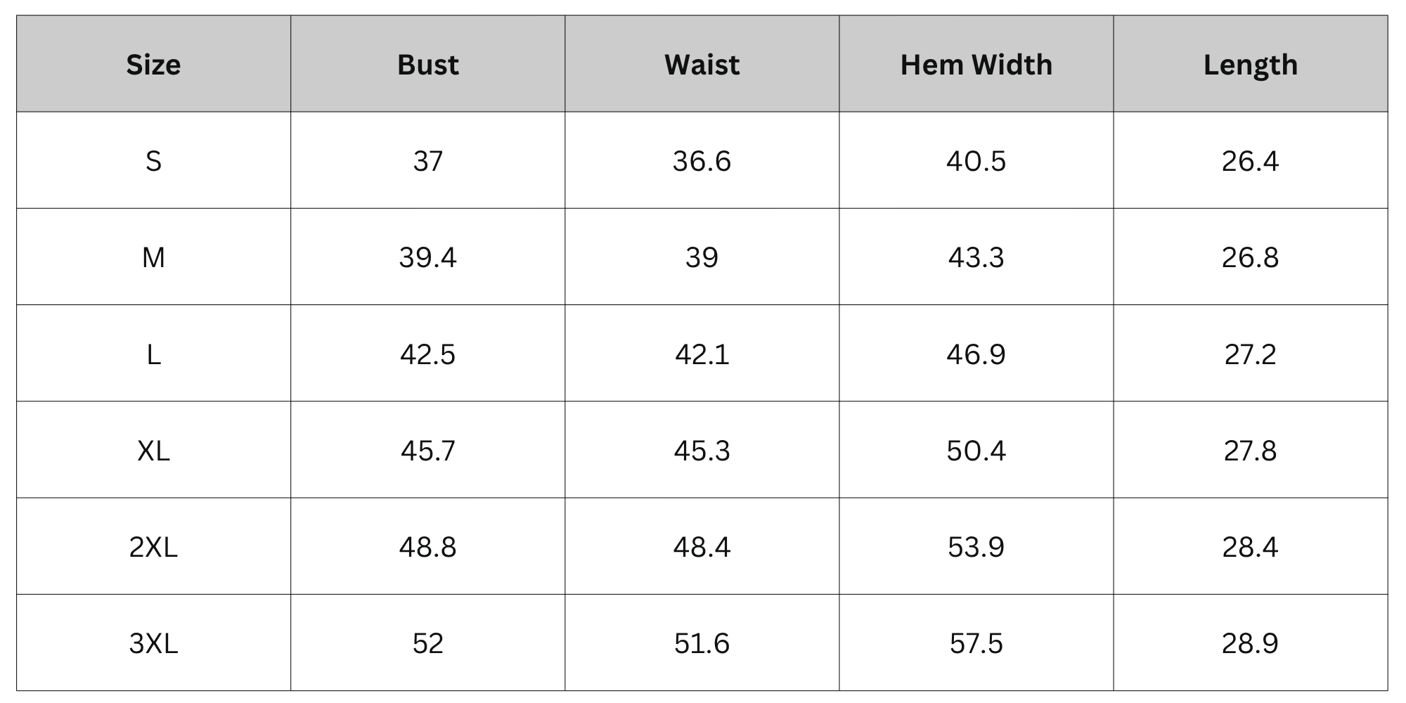 Size Chart