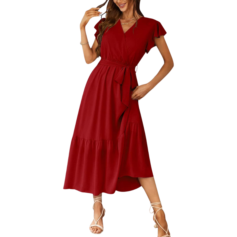 Floral And Boho Wrap Ruffle Maxi Dress V For Women
