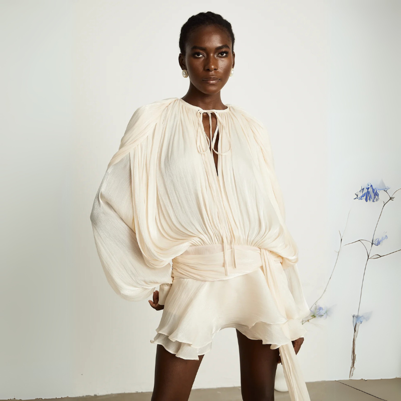 Long Sleeve Draped Mini Dress-My Comfy Blouse