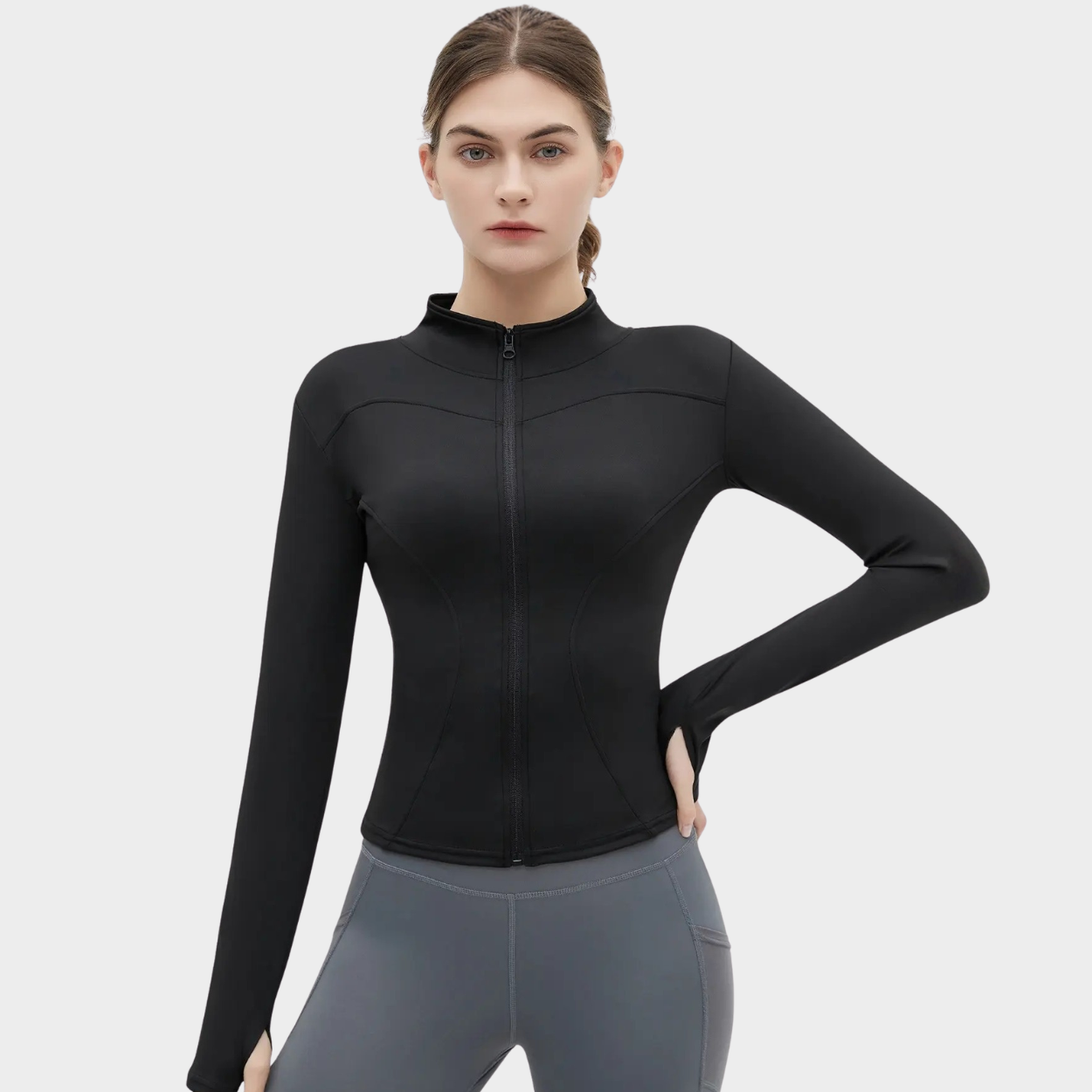 Long Sleeve Fitted Zip Mock Style Jacket