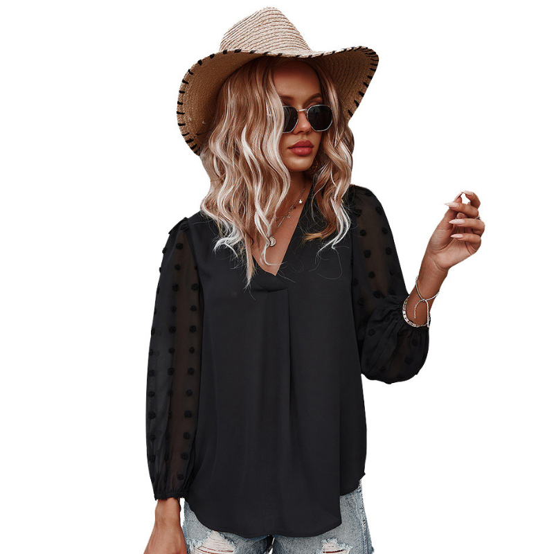 Textured Full Sleeves V-Neck Semi Formal Blouse-My Comfy Blouse