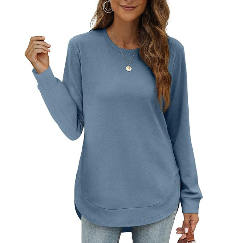 Sweatshirt Crewneck Long Sleeve Shirts High Low Tops Curved Hem For Womens