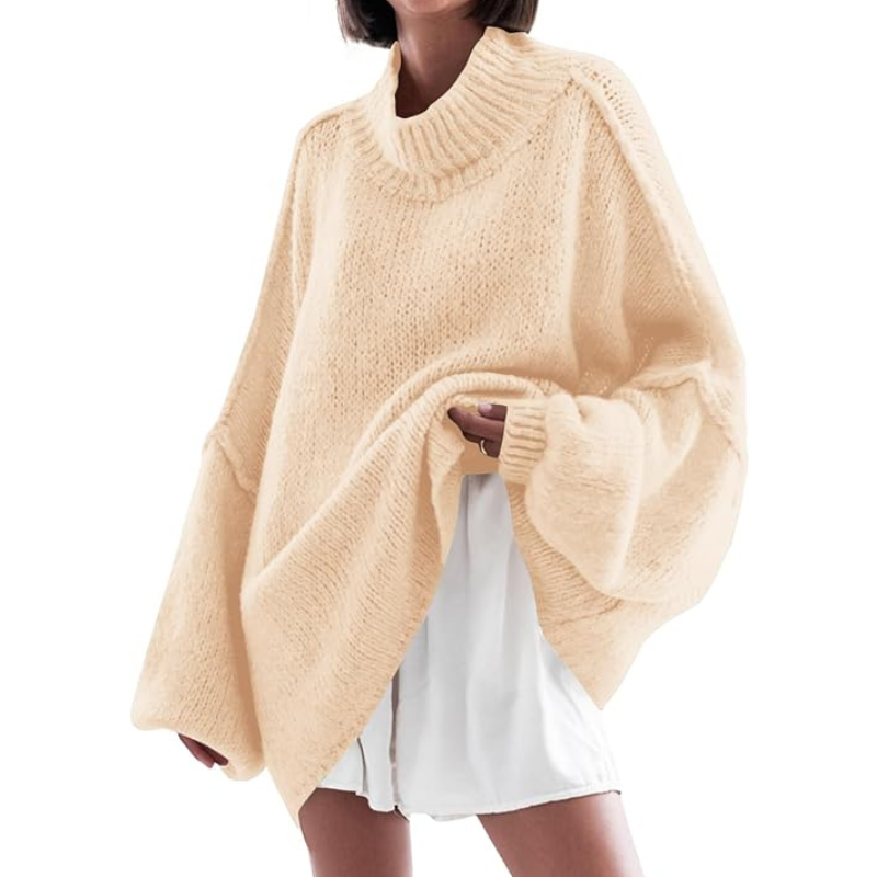 Womens Oversized Sweaters Mock Neck Batwing Long Sleeve
