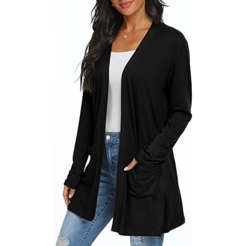 Womens Casual Lightweight with Pocketes Long Sleeve Open Front Cardigan