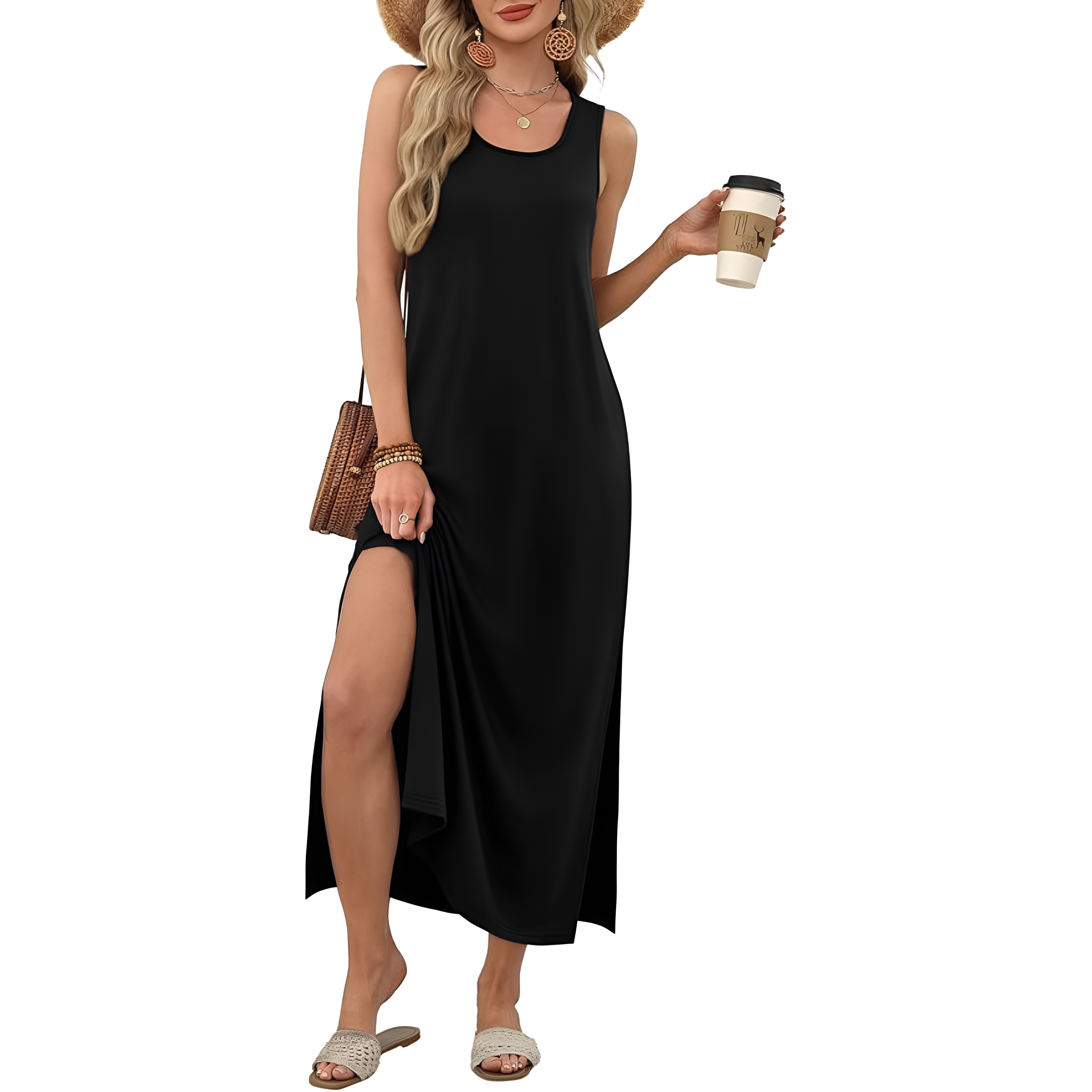 Sleeveless Maxi Beach Dress With Pockets For Women