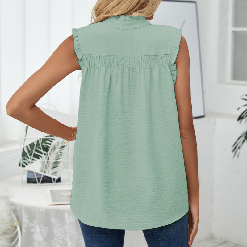 Semi-Casual Sleeveless Meridian Collar Blouse-My Comfy Blouse