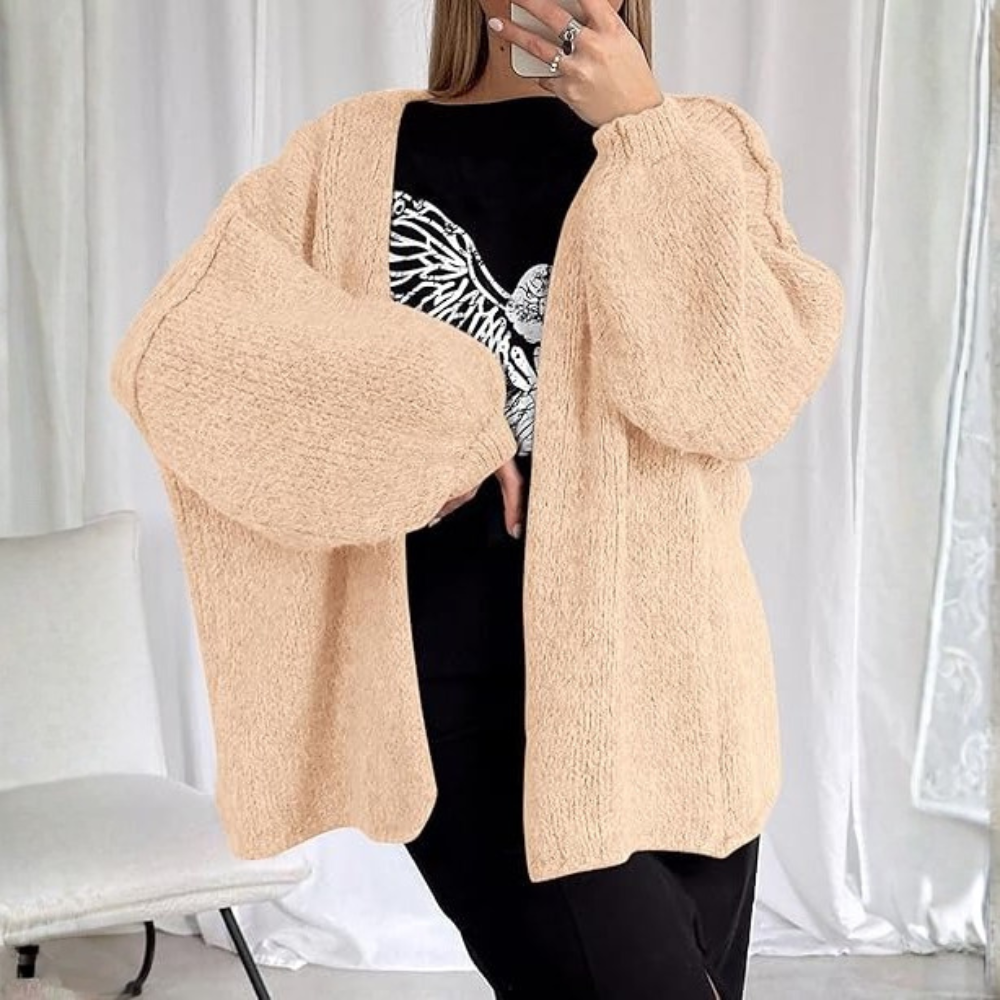 Oversized Open Front Lantern Sleeve Cardigan