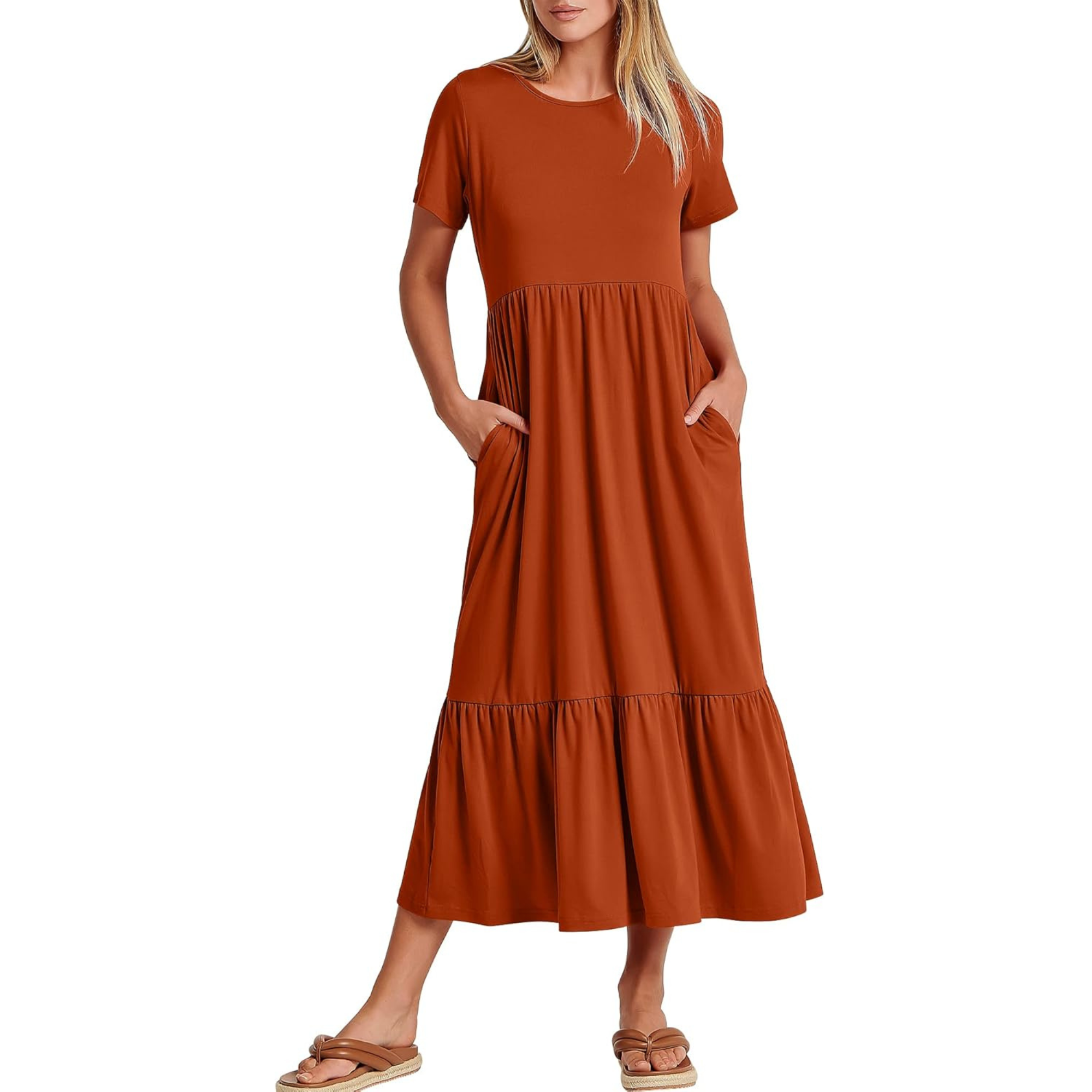 Casual Tiered Maxi T Shirt Dress with Pockets