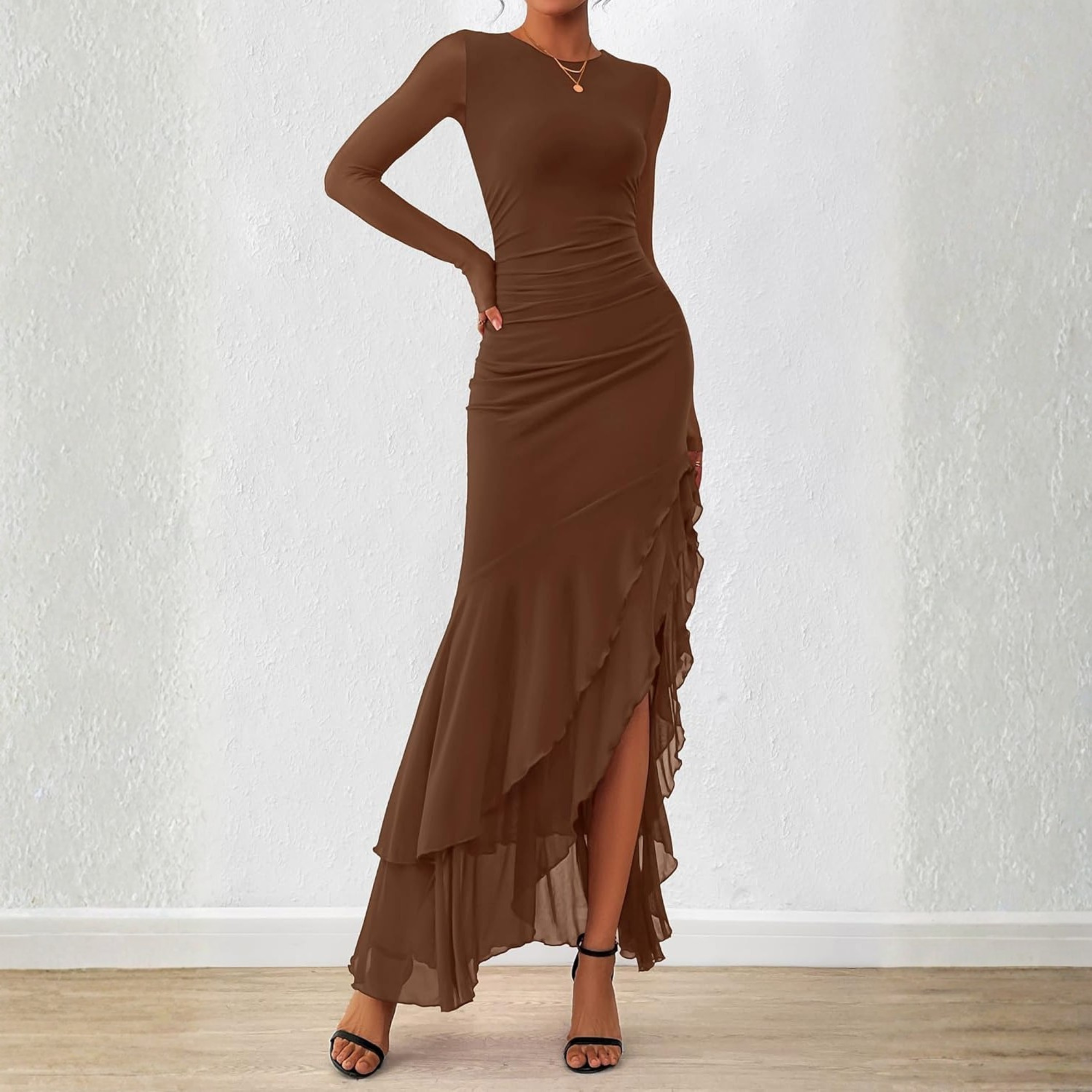 Long Sleeve Ruched Mermaid Maxi Dress for Women