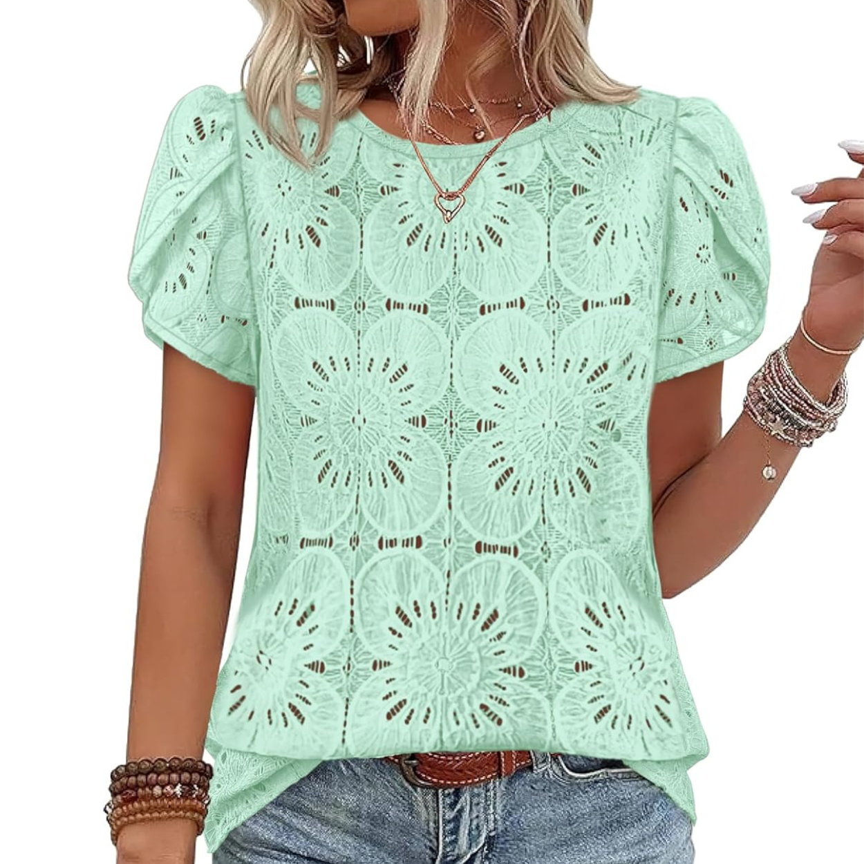 Casual Crochet Petal Short Sleeve Shirt Blouse For Women