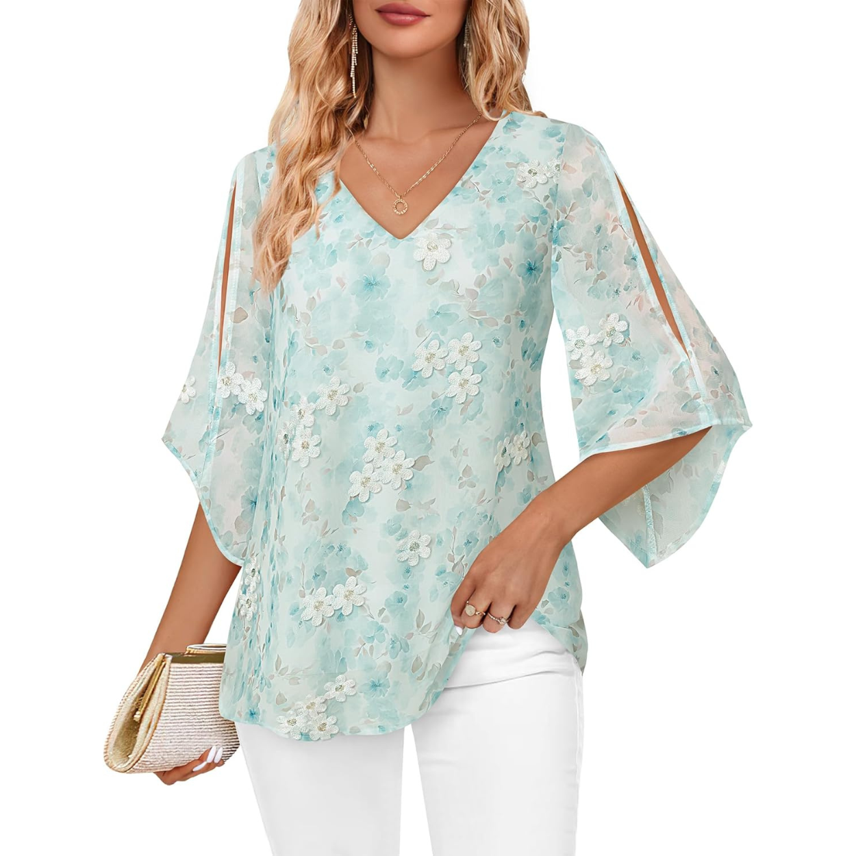 Ruffle Chiffon Sleeve Double Layers Tunic Tops