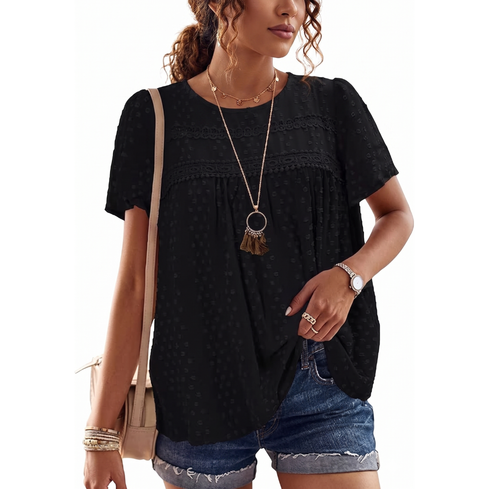 Boho Lace Trim Summer Blouse For Women
