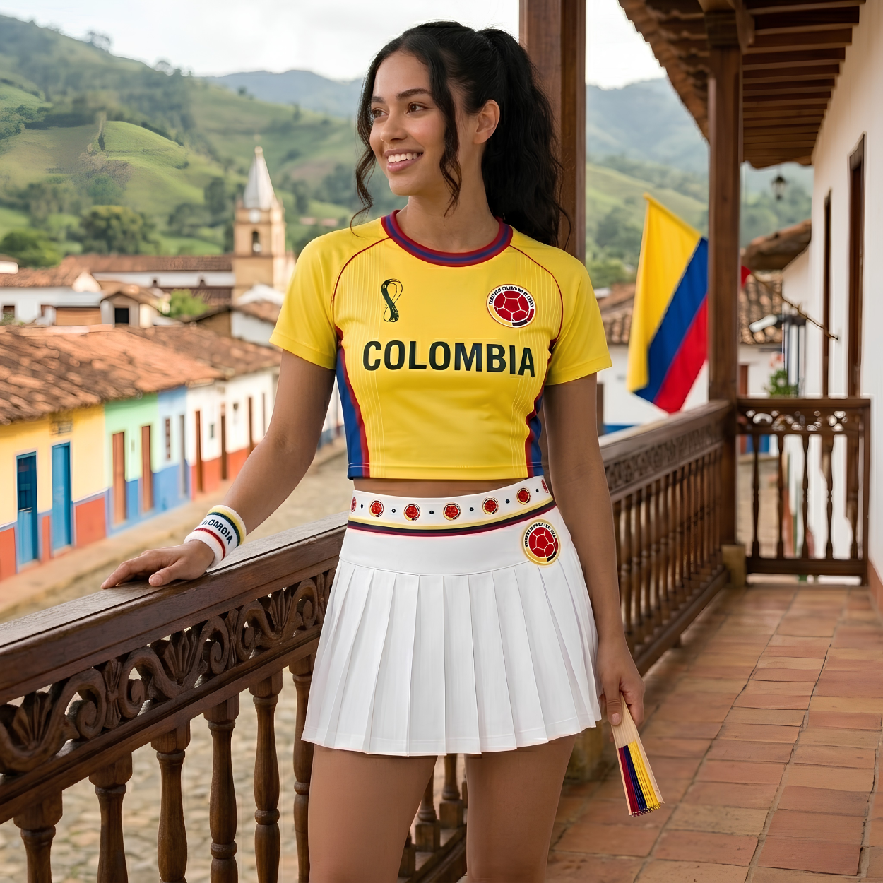 FIFA 2026 Colombia Football Themed Two Piece Skirt Set For Women