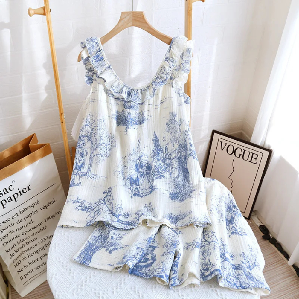 2 Piece Summer Loungewear Set With Floral Print And Loose Shorts For Women